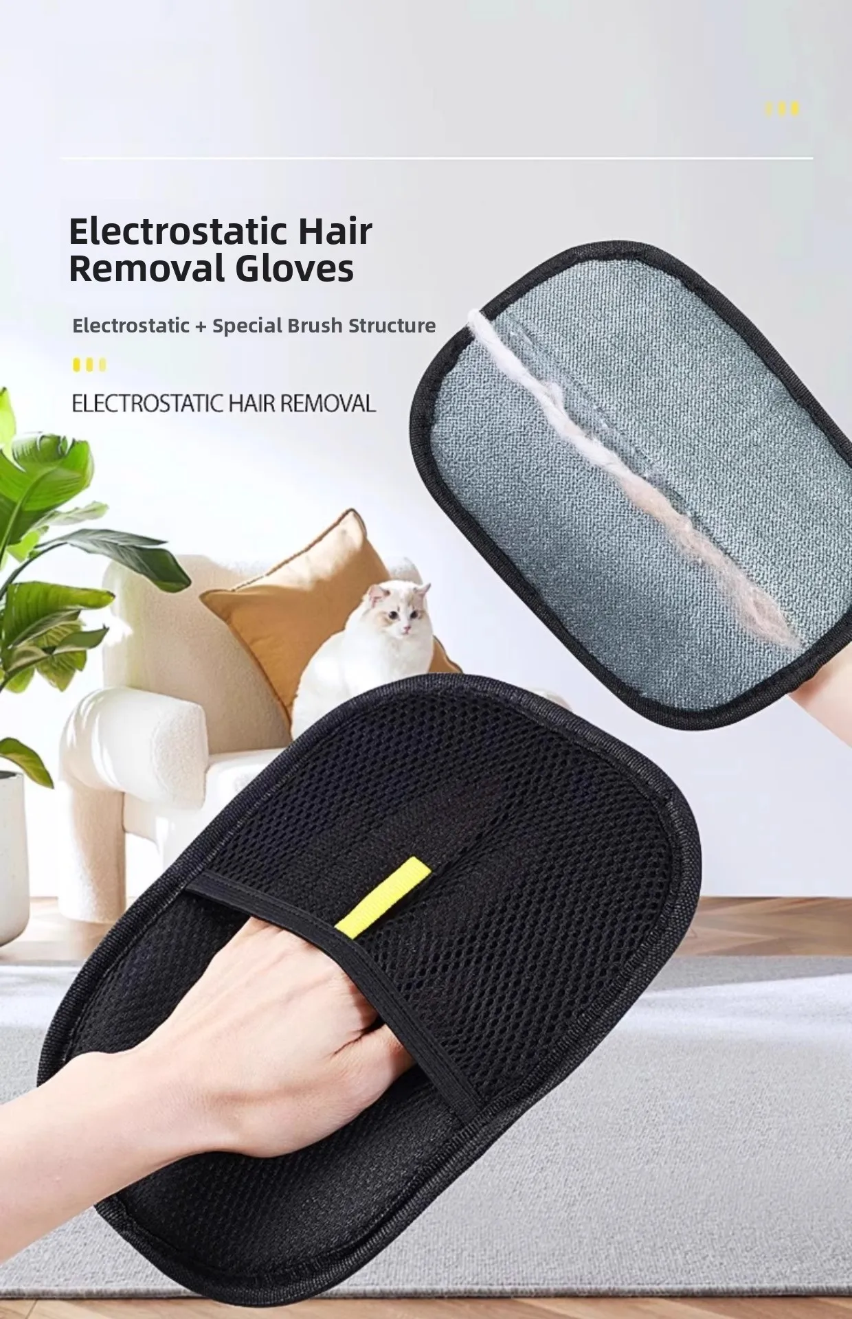 Description Picture 2 of itemPet Hair Remover Glove Dog Hair  Hair Absorption Tool Home Use Pet oming Bru Hair Removal Sti on Pet Care Tools