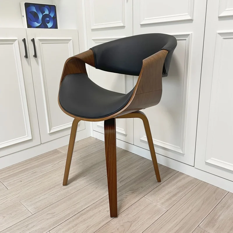 Mid Century Curved Back Dining Chair Armchair With Linen Fabric