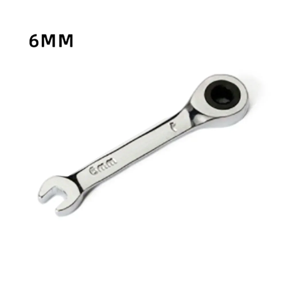 1pc 6-19mm Ratchet Socket Wrench Spanner Short Handle 72 Tooth Reversible Combination Single Wrench Open Box End Multi-to
