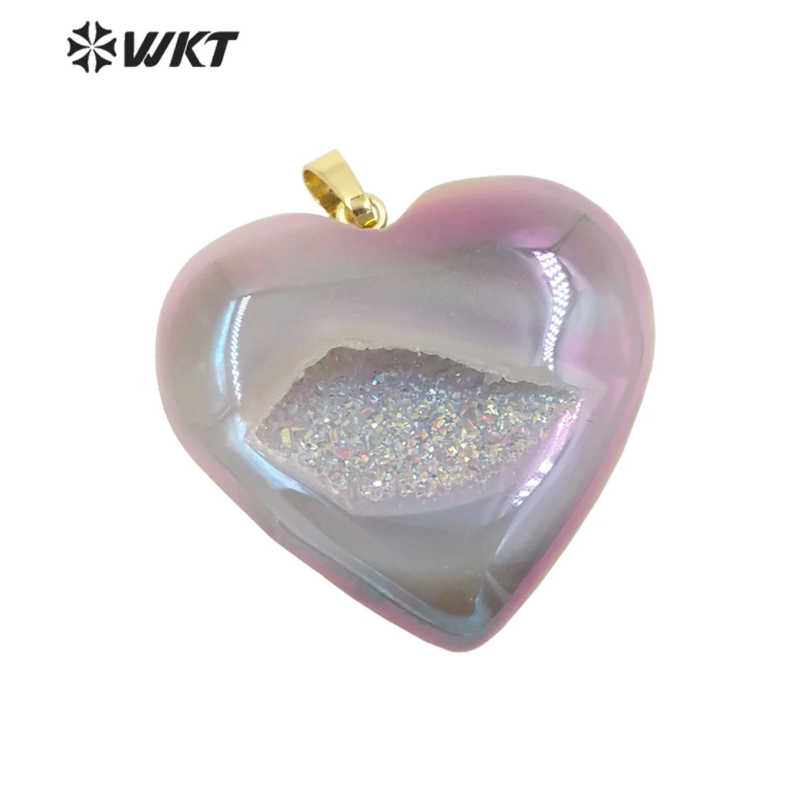 

WT-P1802 WKT Procurement Natural Stone Luxury Pendant Druzy Aura Agate Heart Shape AB Color Big Charms For Women's Party Gift