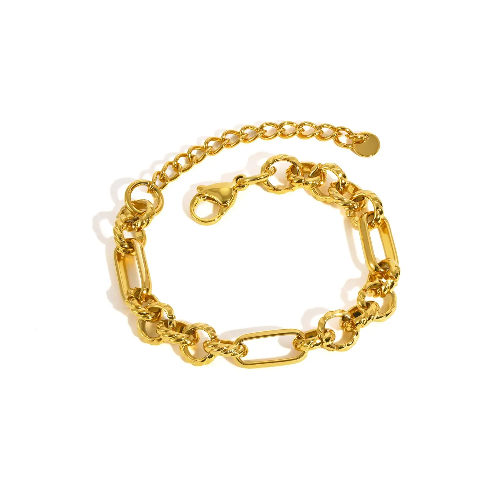 18 Karat vergoldetes Armband mit gedrehter Textur, Edelstahl, klobige Kettenarmbänder, wasserdicht, geometrisch, trendiger Schmuck für Frauen, Geschenk – Detail 12