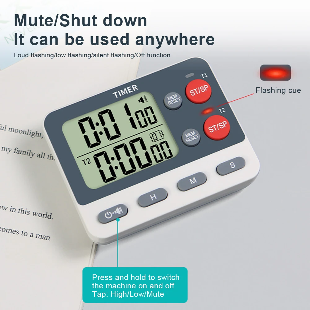 Enhanced Dual Digital Multifunction Timer with Memory Function - Portable Count Up/Down Timer