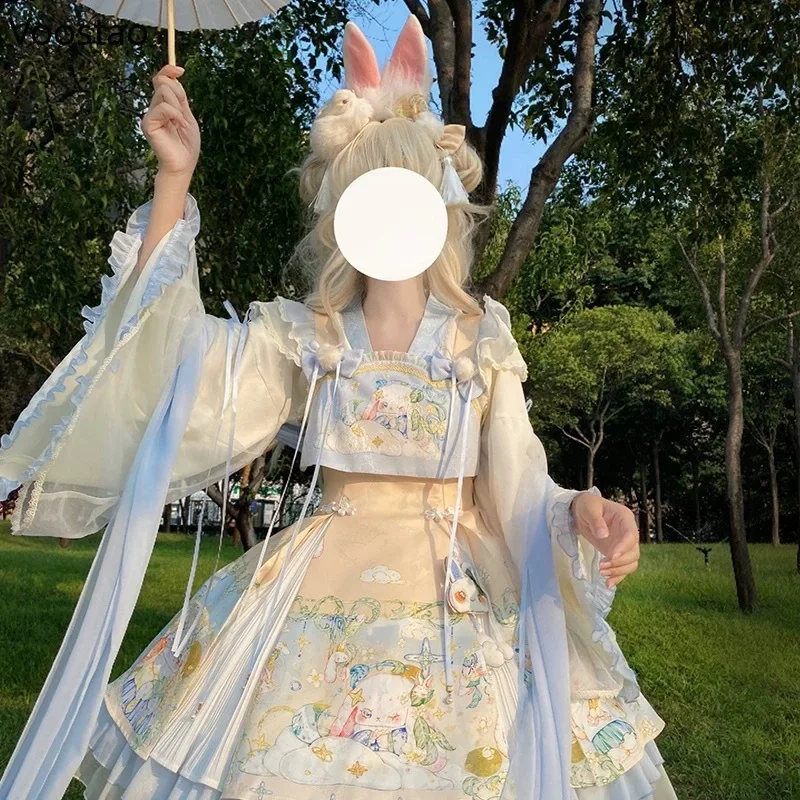 Sweet Lolita Princess Dress Set Women Kawaii Cute Cartoon Rabbit Print Party Mini Dresses Girl Harajuku Y2k Long Sleeve Vestidos