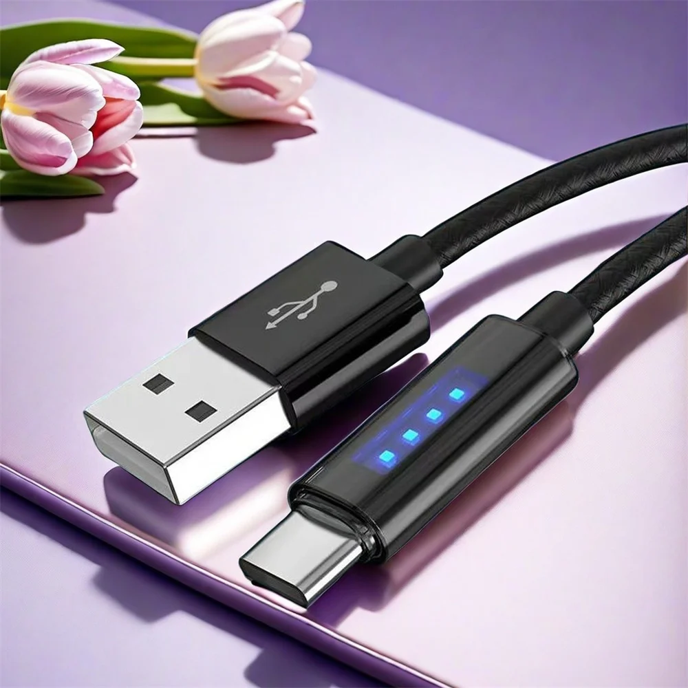 LED USB A To Type C Data Cable 120W PD Fast Charging Type C Quick Charge Cord with Light For Universal USB Charging USB C Cables