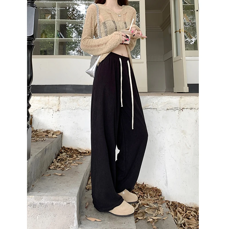 Winter Autumn Women Pants High Elastic Waist Loose Wide Hem Soft Knit Trousers for Girls