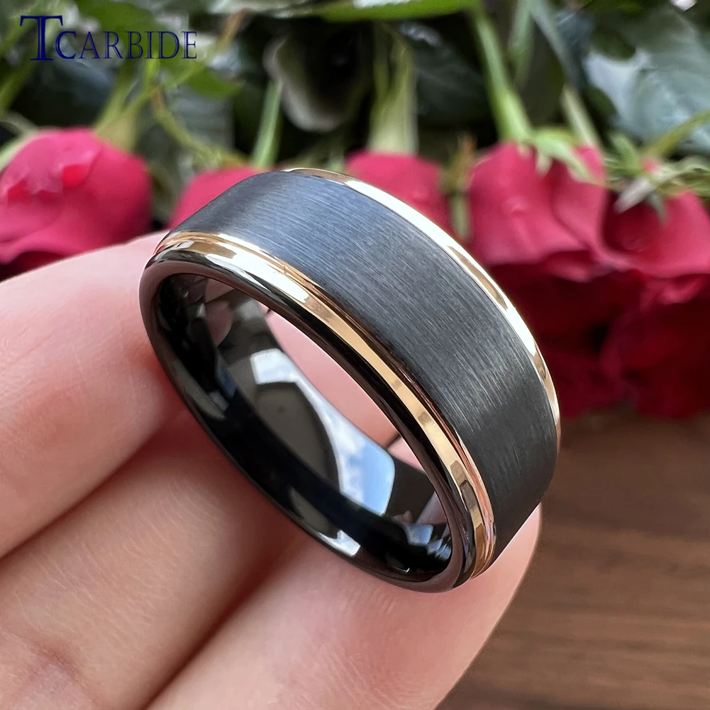 Rose Gold Wedding Black Tungsten Wedding Bands For Her Black Rose