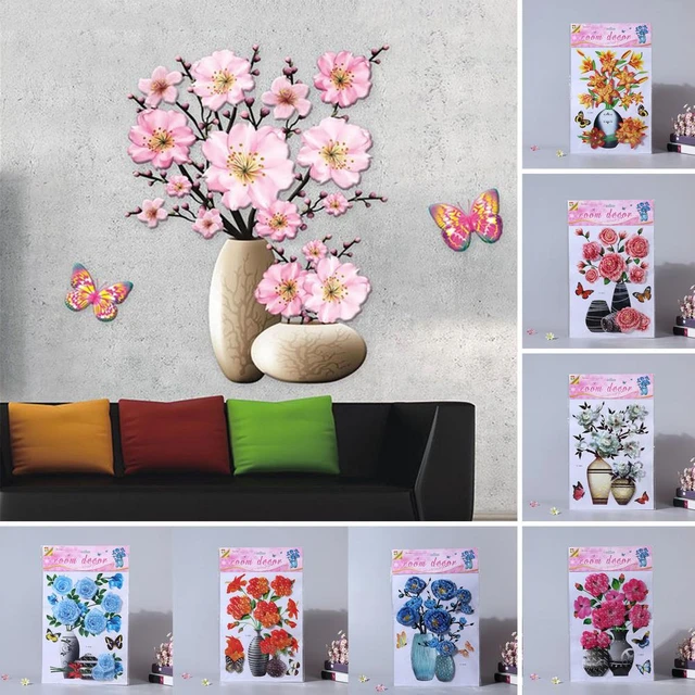 Vase Wall Sticker Waterproof Lovely Simulation Butterfly Floral