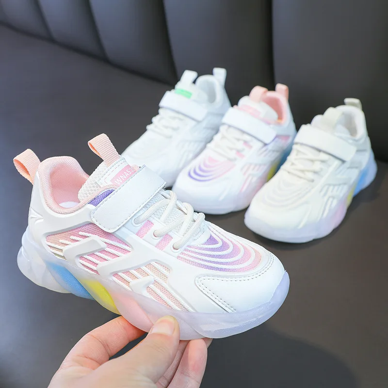 Children's Sports Shoes Four Seasons Girls Boys Casual Shoes Rainbow Bottom White Daddy Shoes 2022 New