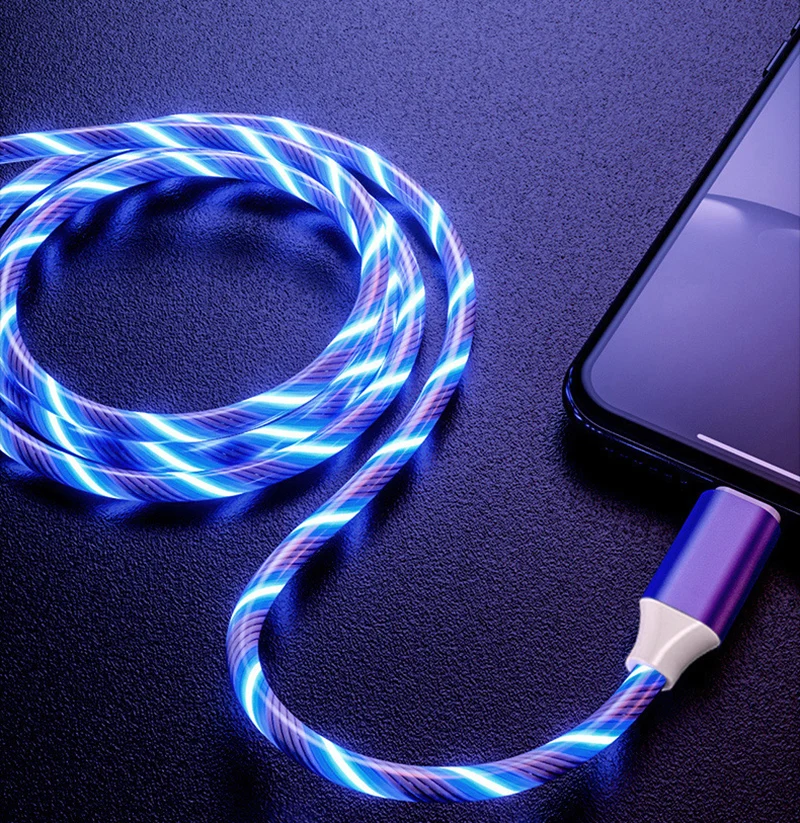 2.4A Glowing Type C Cable  Phone Charger Wire LED Light Micro USB Fast Charging Cord Type-C For  iPhone 14 13 Pro Samsung Xiaomi