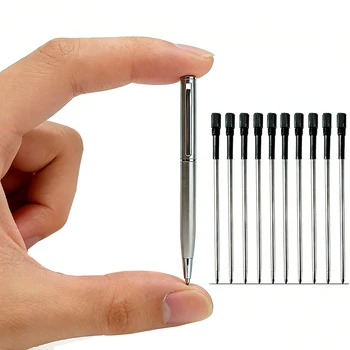 Mini stylo à bille en acier inoxydable avec 10 recharges, stylo de poche portable compact pour portefeuille, stylo court pour bureau et école