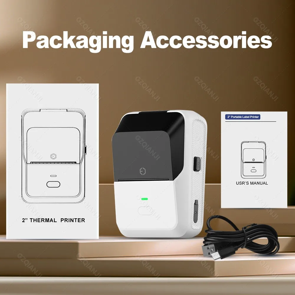 P2 Mini Thermal Printer & 3 Rolls Thermal Self-adhesive White Label for Home & Office Clothing Food Wireless Sticker Label Maker