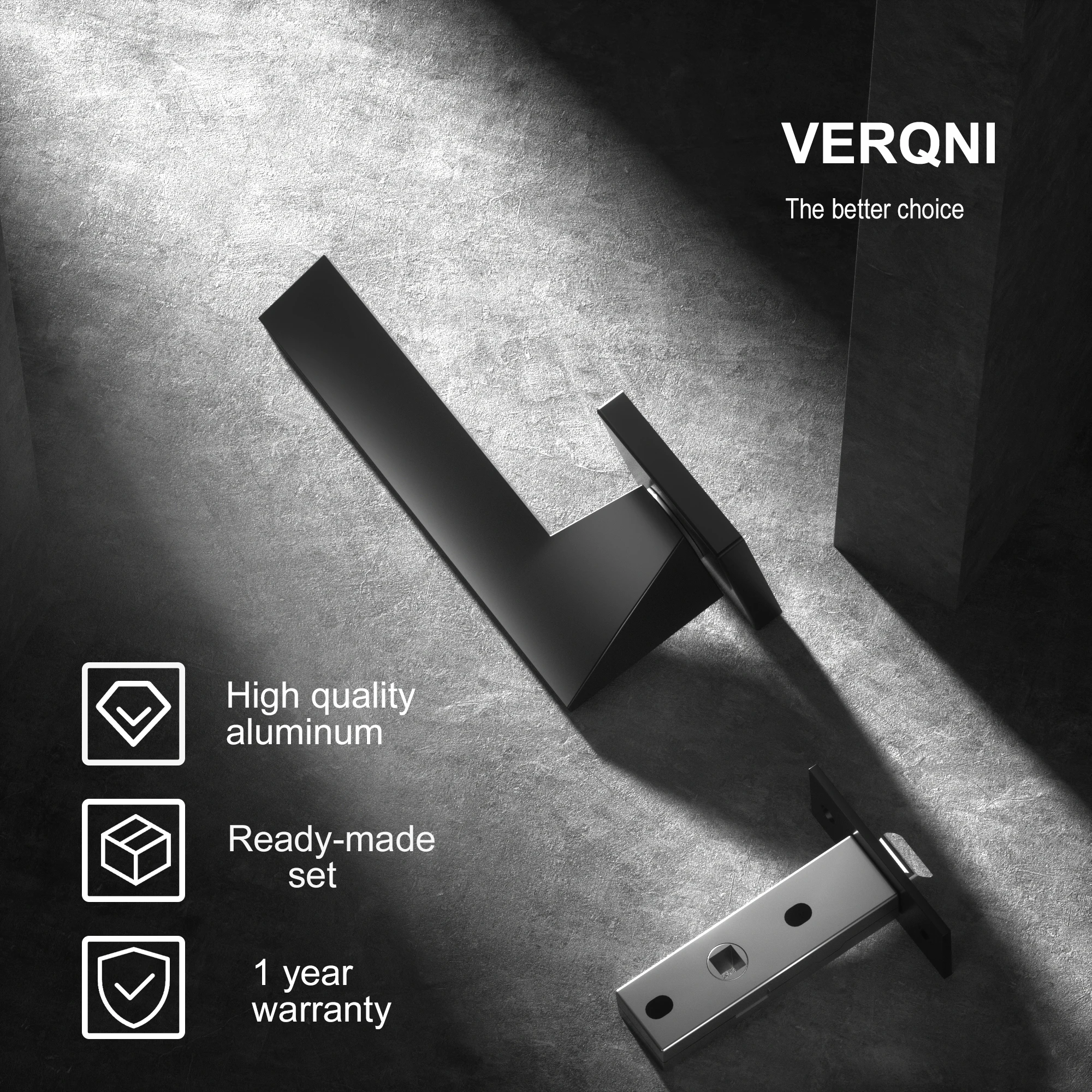 Door Handle Lock VERQNI MANIGLIE & ACCESSORI HRAB-223 Minimalist Door Handle Lock Set Rectangular Matte Black Gold Anti-corrosion Interior Room