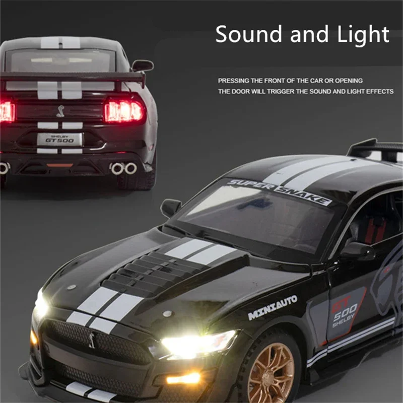 1/32 Ford Mustang Shelby GT500 Alloy Sports Car Model Diecast Metal Car Model Simulation Sound and Light Collection Kid Toy Gift 6