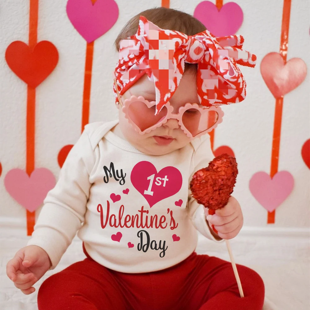 

My First Valentine Newborn Bodysuit Baby Long Sleeve Romper Jumpsuit Infant Girls Boys Playsuit Outfit Valentine's Party Clothes