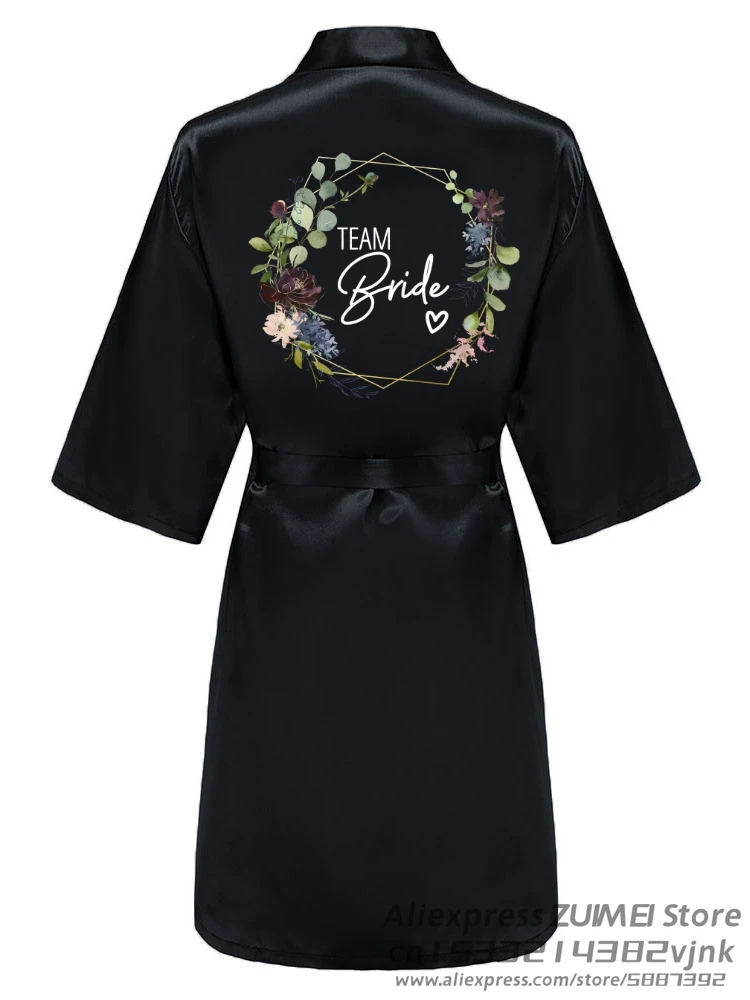 Wedding Satin Dressing Gown Personalized Fixed printing Flower Print Bride Team Bathobe Bridal Party Robes Bridesmaid Robes gift bride robes