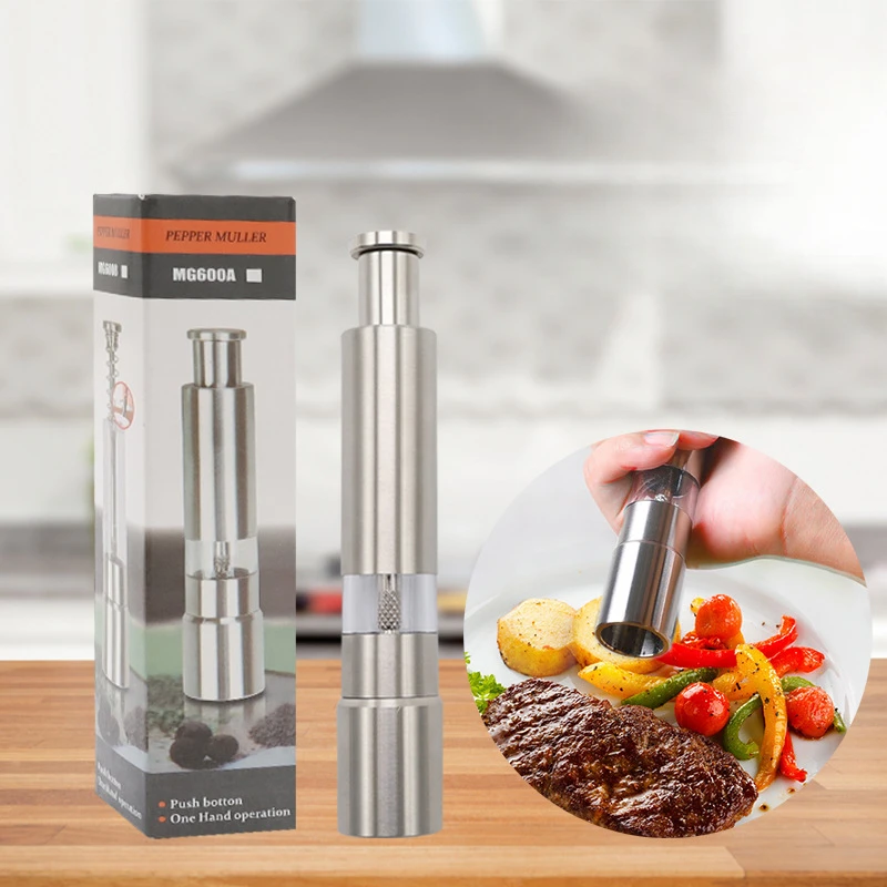 Salt And Pepper Grinder Nut Spice Grinder Pepper Grinder Herb Spice Grinder 1Pcs Portable Pepper Mill Stainless Steel Manual Thumb Push Novelty Salt Spices Pepper Grinder Home Barbecue Kitchen Accessories