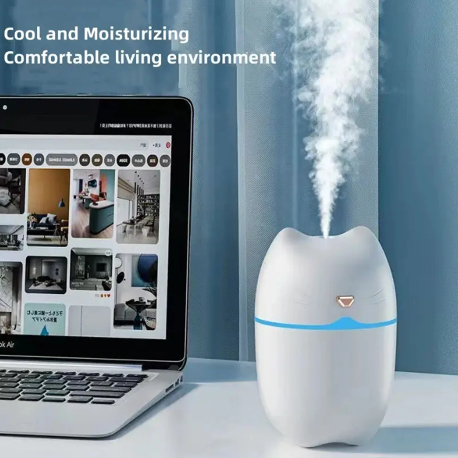 موزع رذاذ صغير الحجم بتصميم أذن القطة سعة 260 مل، وضعين للرش مع 7 ألوان متغيرة للضوء لمكتب السيارة