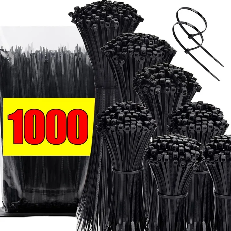 1000-100Pcs Plastic Nylon Cable Ties Self-locking Cord Ties Straps Adjustable Cables Fastening Loops Home Office Wire Zip Ties