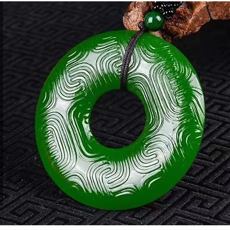 

Natural Green Hand Carved Cloud Pattern Safety Buckle Jade Pendant Fashion Boutique Jewelry Men's and Women Necklace Accessories