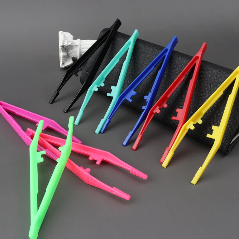 10Pcs Children's Fine Motion Training Accessories Tweezers Flat Headed  Tweezers Color Clip Plastic Tweezers Children's Toy