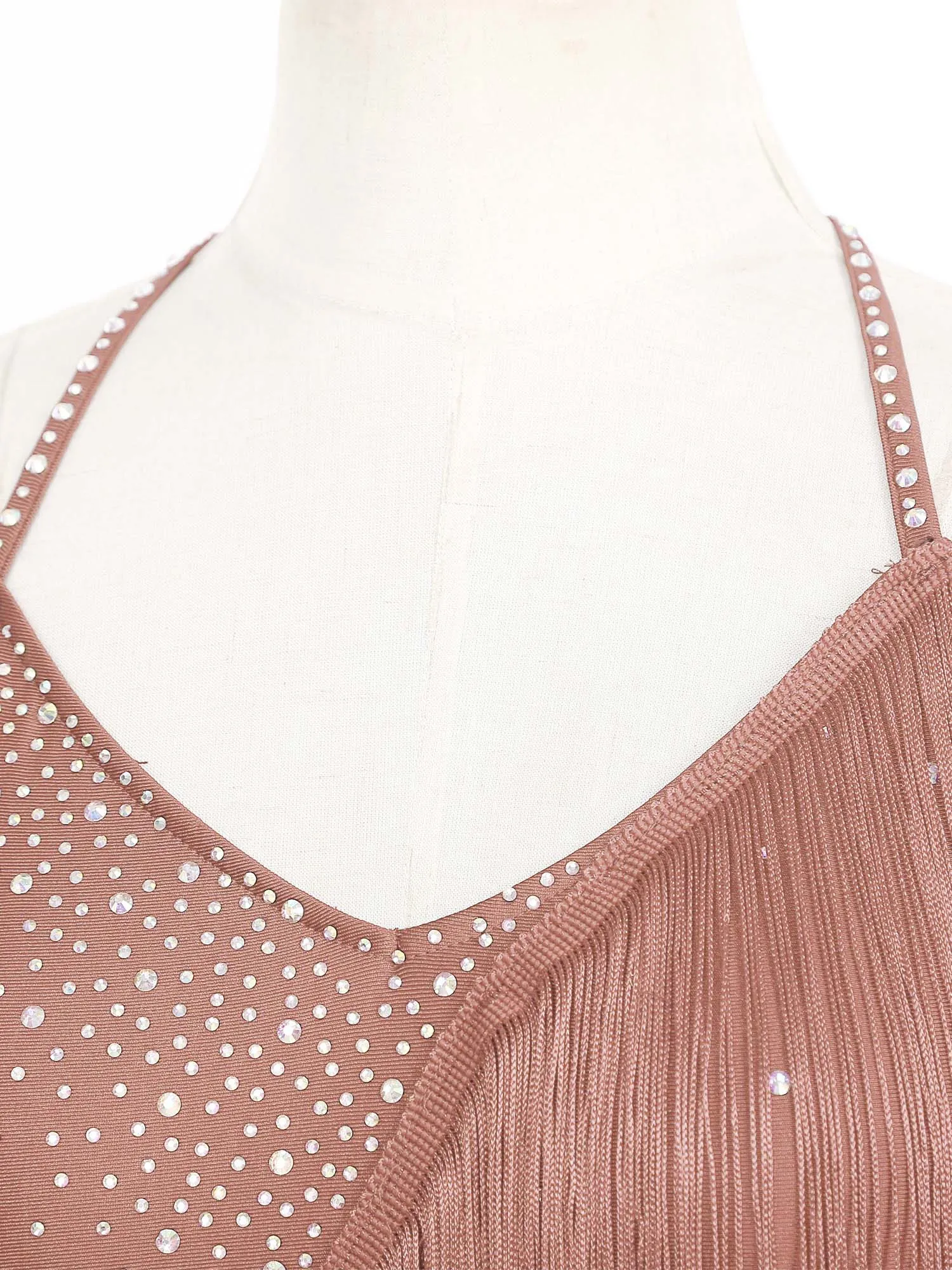 Frauen Jazz Latin Dance Body Kleid Ärmellose Strass Quasten Trikot Dancewear Skating Gymnastik Cha-cha Samba Kostüm – Detail 7