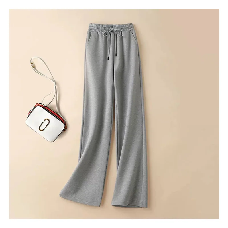

Casual Sweatpants Women's Spring And Autumn Straight Grey Tracksuit Pants High Waist Wide Legs Length