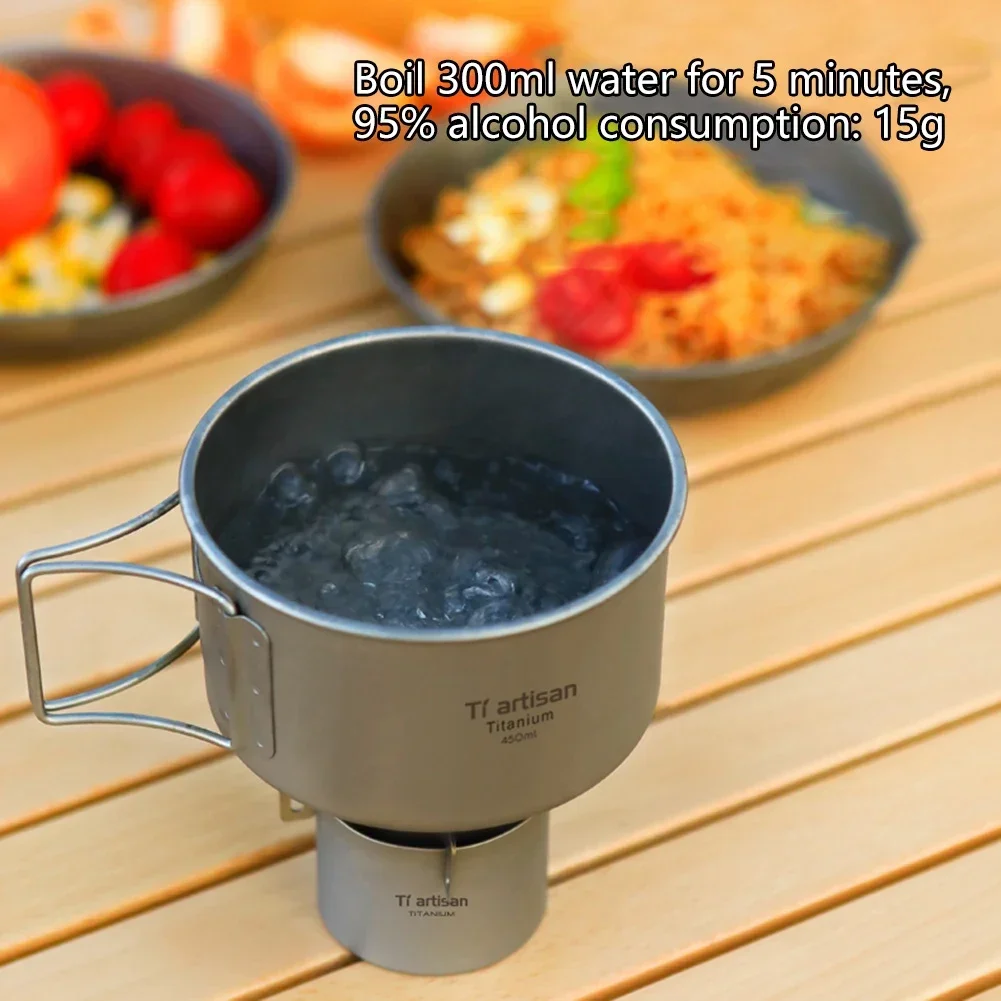 Portable Titanium Liquid Stove Lightweight Alcohol Furnace 100ml Capacity Camping Hiking Backpacking Adventures