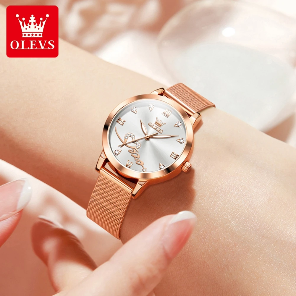 Olevs Topmerk Luxe Dameshorloges Elegant Origineel Quartz Dames Polshorloge Roestvrijstalen Waterdichte Lichtgevende Wijzers Horloge