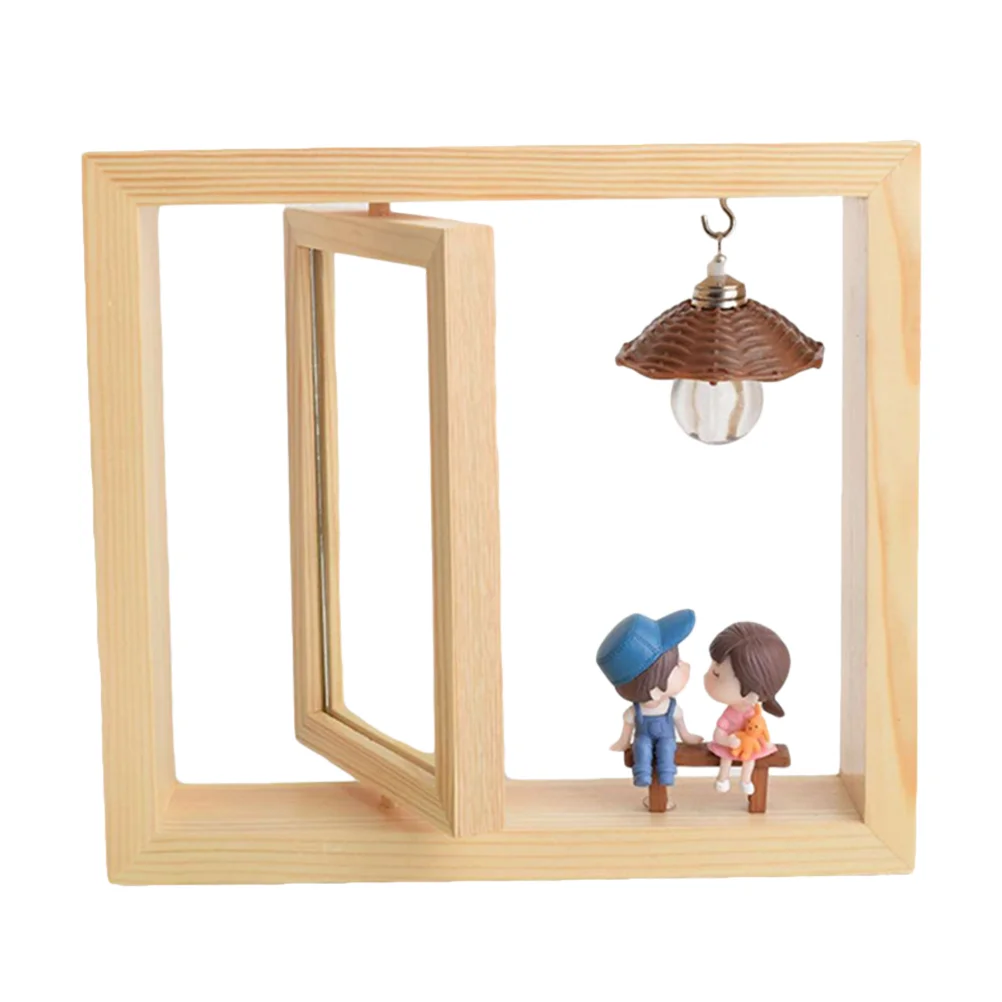 

Couple Photo Frame Decoration Natural Wood Picture Frames Cartoon Vintage Desktop Ornament Rotatable