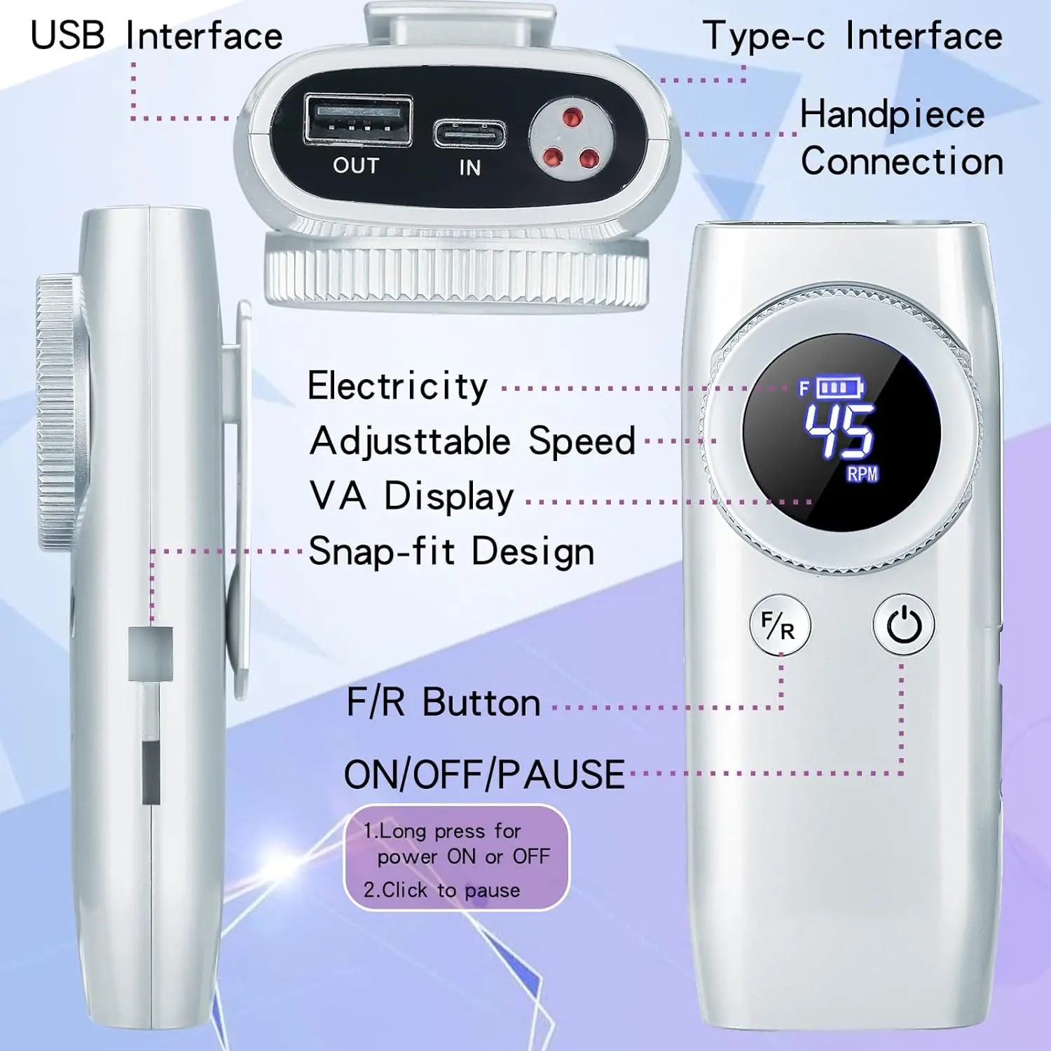 45000RPM Rechargeable Nail Drill Manicure Machine With Pause Mode Electric Nail Sander For Nail Gel Polish Nail Salon Equipment 2