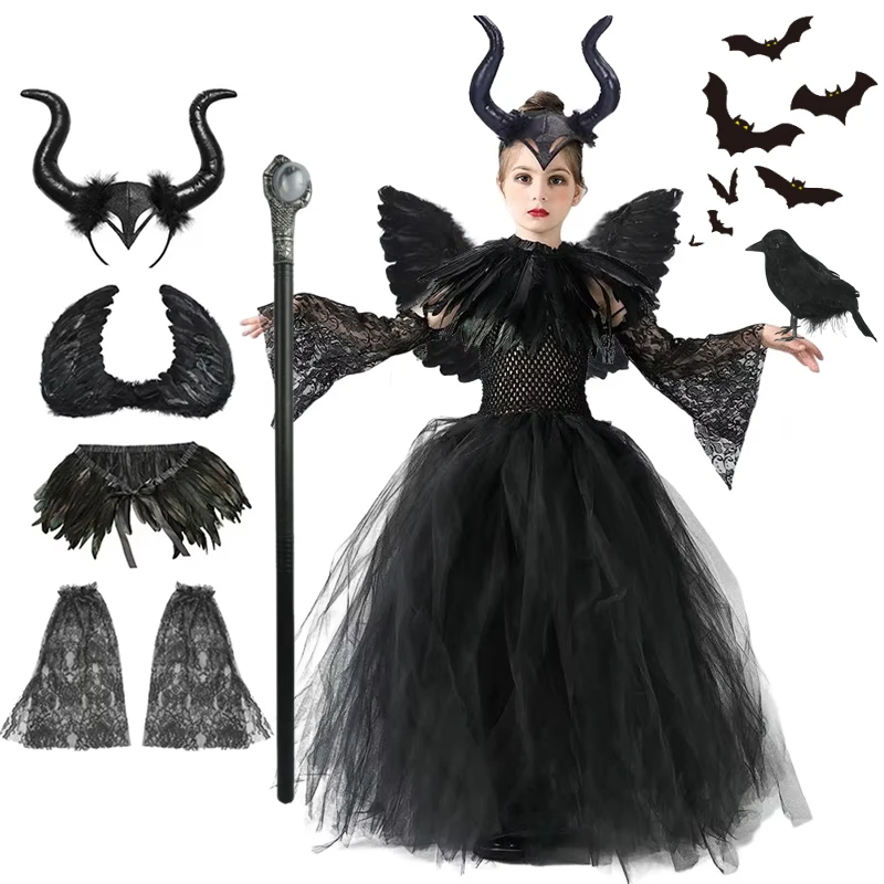 Halloween Costume Fashion Tutu Dress For Girls Cosplay Evil Queen Black ...