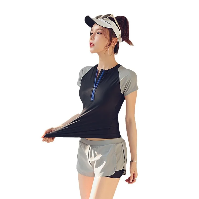 Women's Sports Swimsuit Split Conservative Bathing Suit Two-piece Skin-shielding Skincare Sunscreen Hot Spring Swimwear