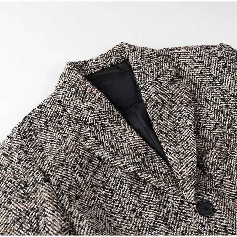 Winter With Belt Blazer Coat Women Loose Lapel Tweed Wool Blends Warm Jacket Fashion Temperament Commuting Lady Elegant Outwear