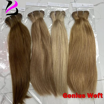 Genius Weft Straight Brazilian 100% Natural Human Hair Bundles Double Drawn Invisible Hair Extensions For Women Hair Weaves 1