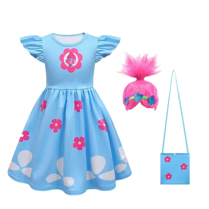 Trolls 2 Kids Dresses For Girls Princess Costume Kids Cosplay trolls Poppy Party Dresses Vestido Fantasia Infantil Girl Clothing