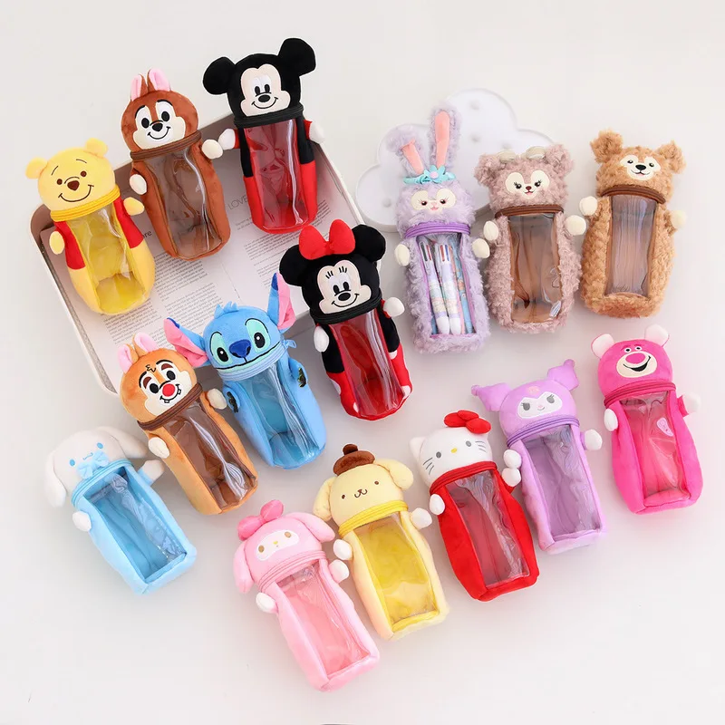 

Disney Stitch Pooh Plush Bear Pencil Case Kawaii Transparent Storage Cartoon Cute Bag School Supplies Stationery Gift
