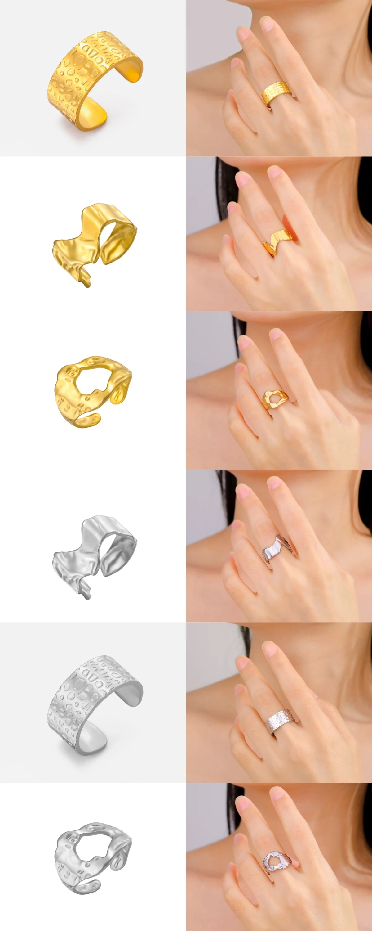 Kkjoy Mode Neue Edelstahl Gold Farbe Ringe Geometrische Herz Ästhetische Einstellbare Offenen Ring Partei Schmuck Geschenke Großhandel – Detail 6