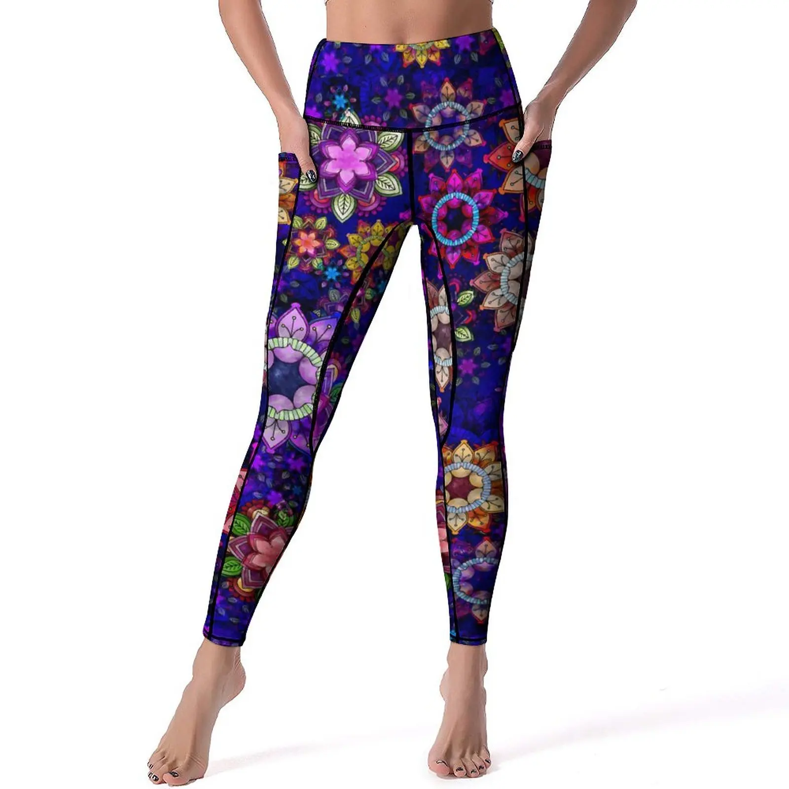 

Watercolor Mandala Leggings Retro Floral Print Fitness Gym Yoga Pants High Waist Sexy Sports Tights Stretch Graphic Yoga Legging