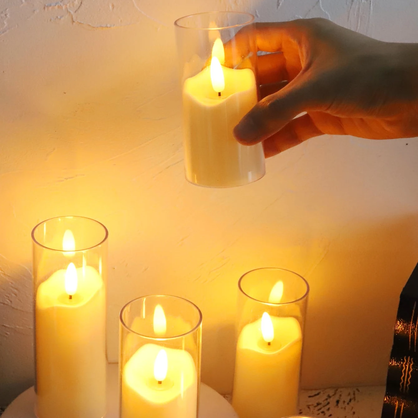 6 Stuks Led Vlamloze Elektrische Kaarsen Lamp Acryl Glazen Batterij Flikkerende Nep Theelichtje Kaars Bulk Voor Bruiloft Kerst