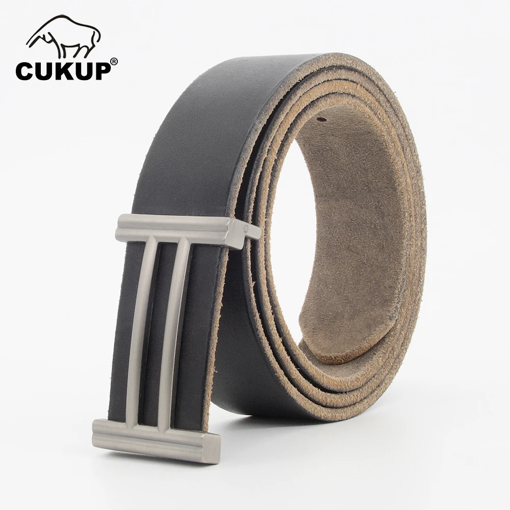 CUKUP Washed Vintage Pure Cowhide Leather Slide Buckle Belt for Male Clothing Jeans Accessories