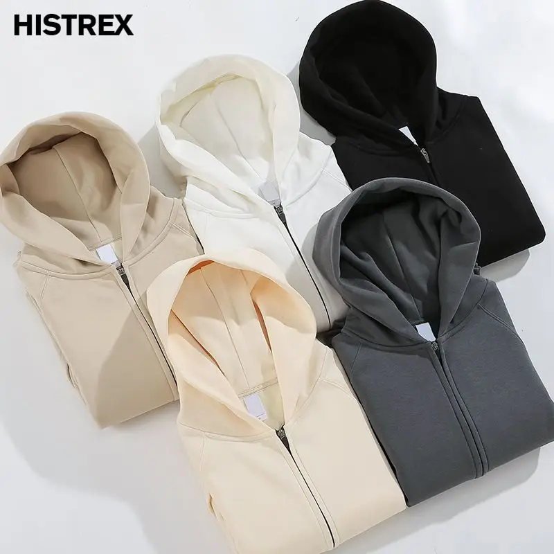 Light Luxury Brand 100% Cotton Hoodie,Winter Warm Thick 600 Grams Heavy Weight Tops,Lambswool Fleece Men Women Zipper Sweatshirt 2