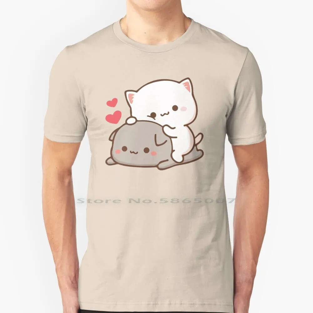 Cute Mochi Peach Cat T Shirt 100% Cotton Bears Milk Moka Orsacchiotti Simpatici Orsi Mochi Mochi Cat Mochi Mochi Peach Cat Kawaii