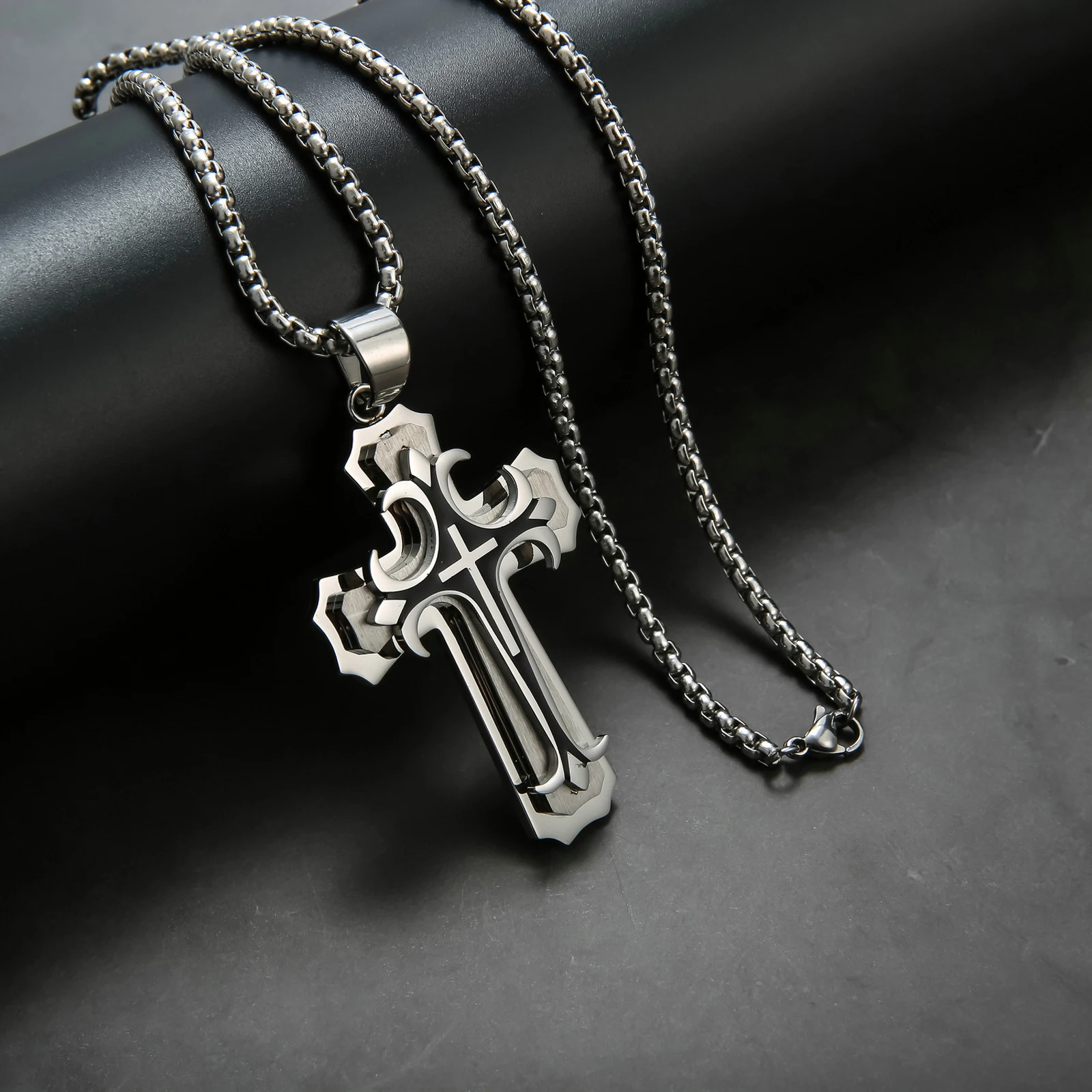 Men's vintage necklace, cross stainless steel jewelry, men's hip-hop rock jewelry