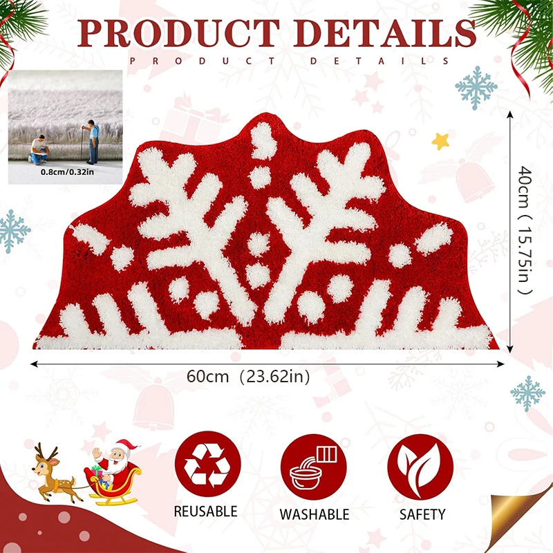 Floor Mat Red Christmas Snowflake Imitation Cashmere Carpet Semi-circular Winter Anti Slip Bathroom Mat Decoration Home Door Mat Decor