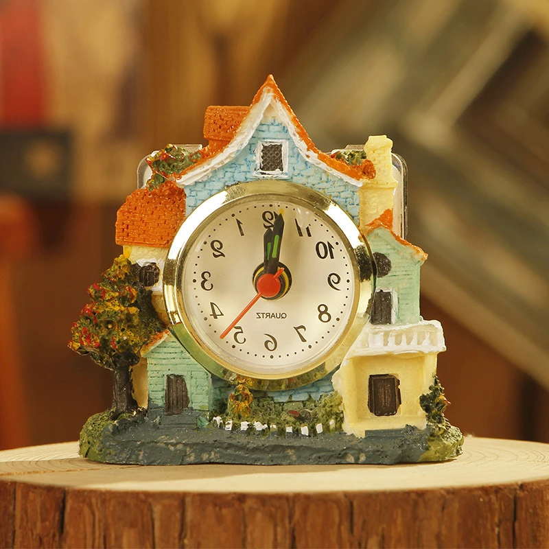 

Clock Art Building Castle Villa Antique Alarm Clock Simple Desktop Ornament