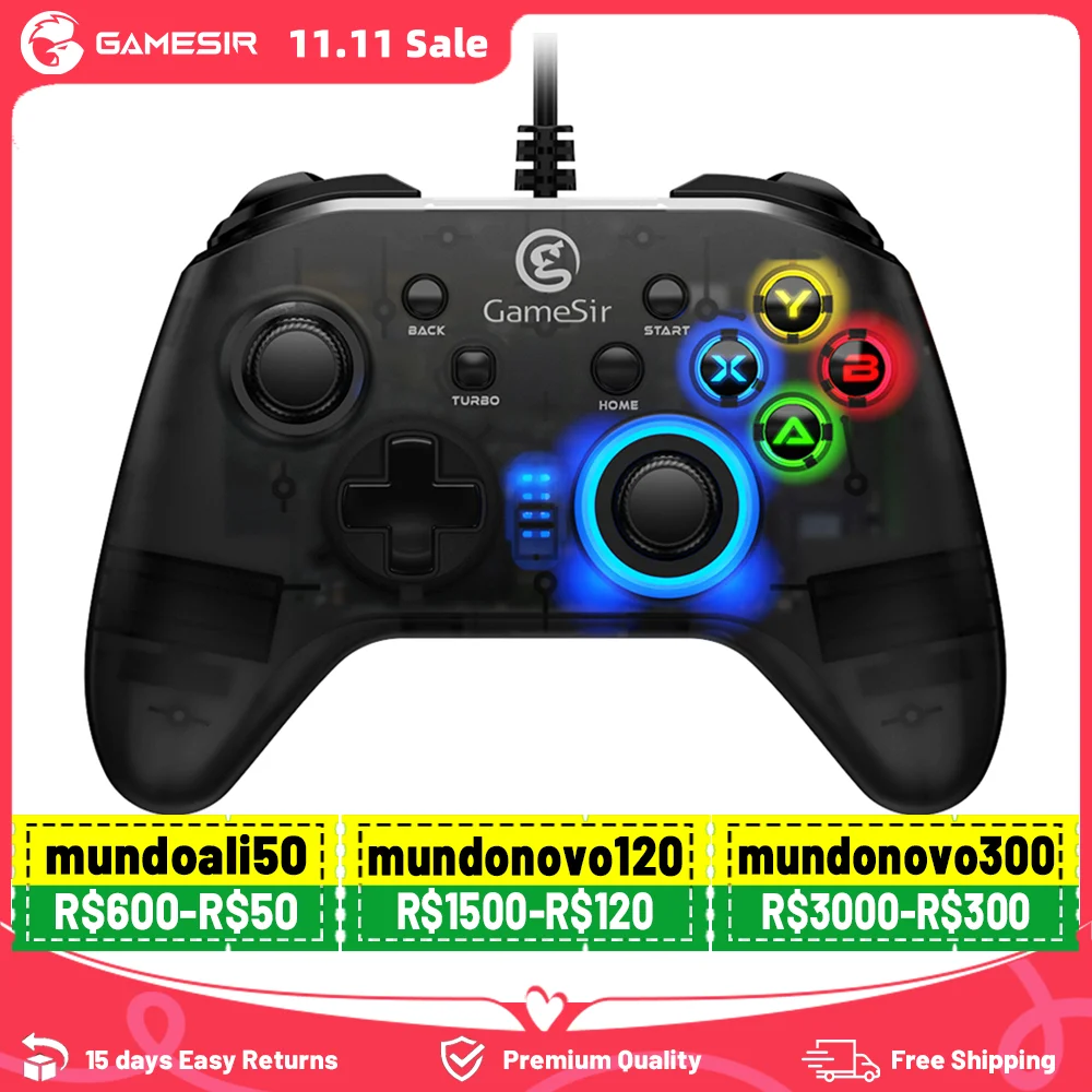 Gamesir t4w usb wired gaming controller gamepad com motor assimétrico e ...