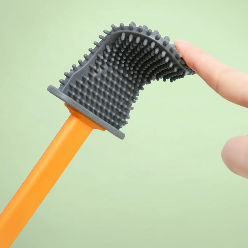 Silicone Toilet Brush Long Handle Flat Toilet Brush With Shell Shape Bracket Dead Angle Cleaning Free Punch Bathroom Accessories
