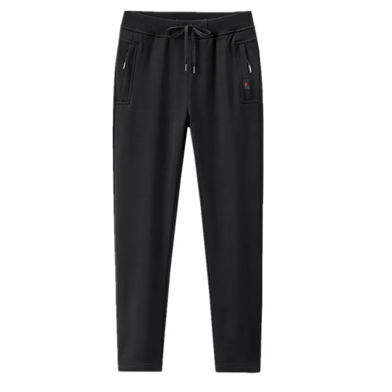 Boweylun New Cotton Autumn Casual Sweatpants Zipper Pocket Drawstring Pants Men Comfortable Large Size Solid Straight Pants