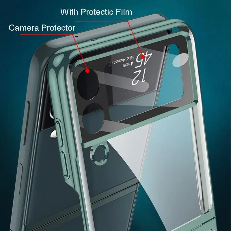 Acrylic Hard Case For Samsung Galaxy Z Flip 3 4 Cover PC Panel Soft TPU Bumper Wireless Charging Support Luxury Protector ZFlip3 galaxy z flip3 case Galaxy Z Flip3 5G