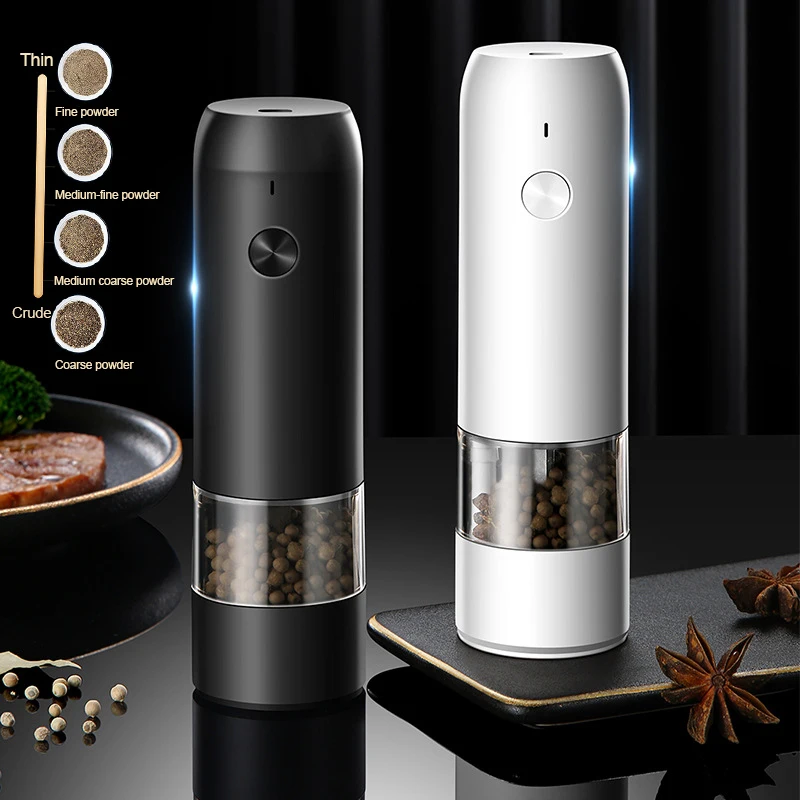 Electric Salt and Pepper Grinder, Automatic Pepper Grinder with Refillable,  Battery Operated Stainless Steel Spice Mills with Light - One Handed Push